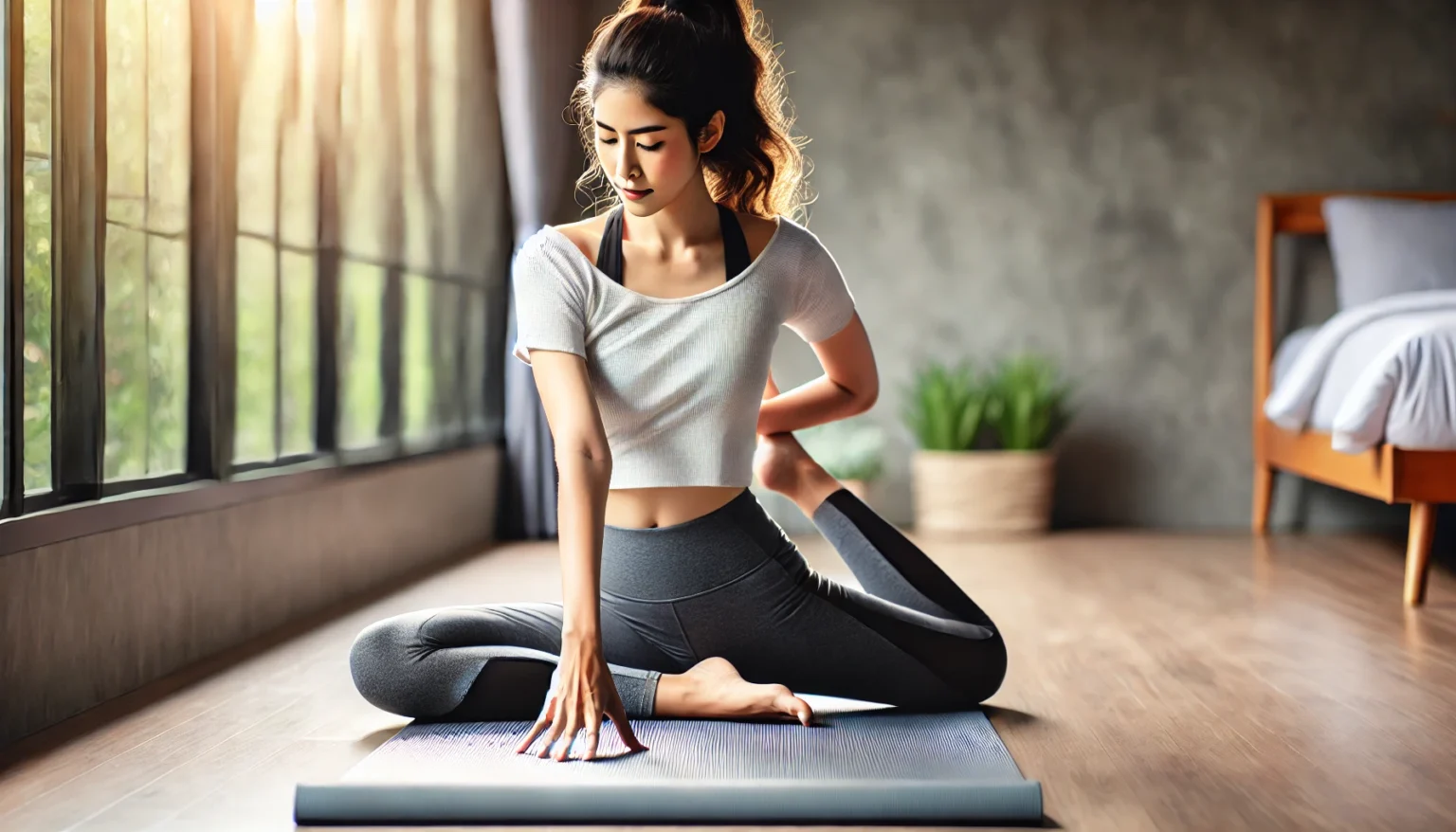Femme utilisant un tapis de yoga antidérapant