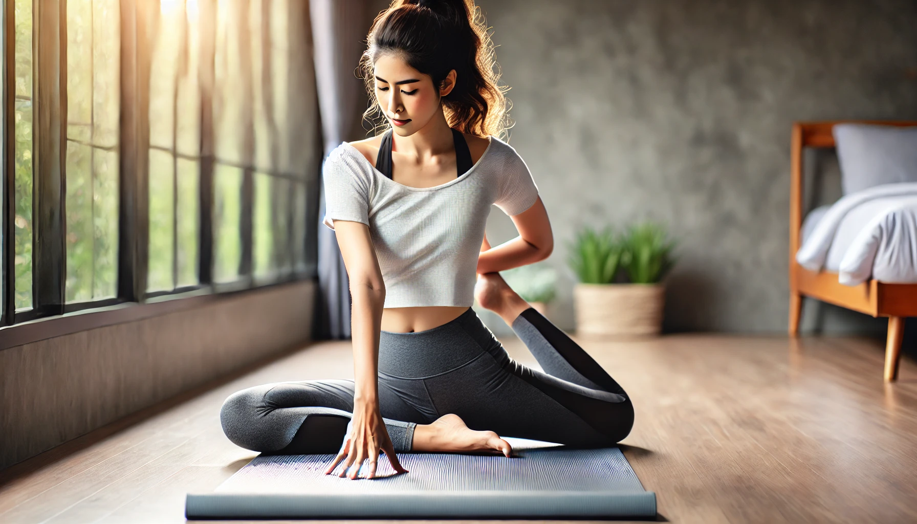 Femme utilisant un tapis de yoga antidérapant