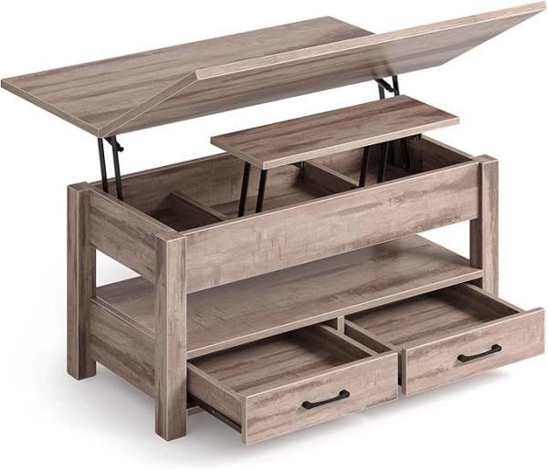 Table Basse Relevable en Bois avec Tiroir + Rangement Caché Rolanstar