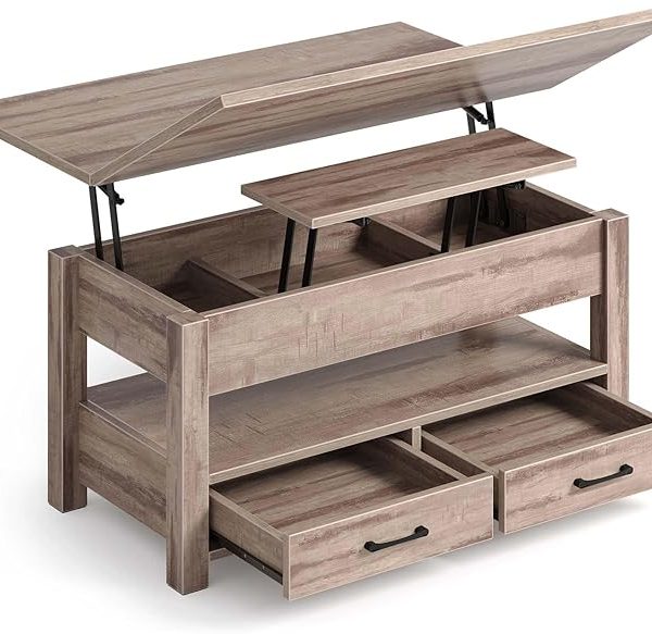 Table Basse Relevable en Bois avec Tiroir + Rangement Caché Rolanstar