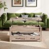 Table Basse Relevable en Bois avec Tiroir + Rangement Caché Rolanstar