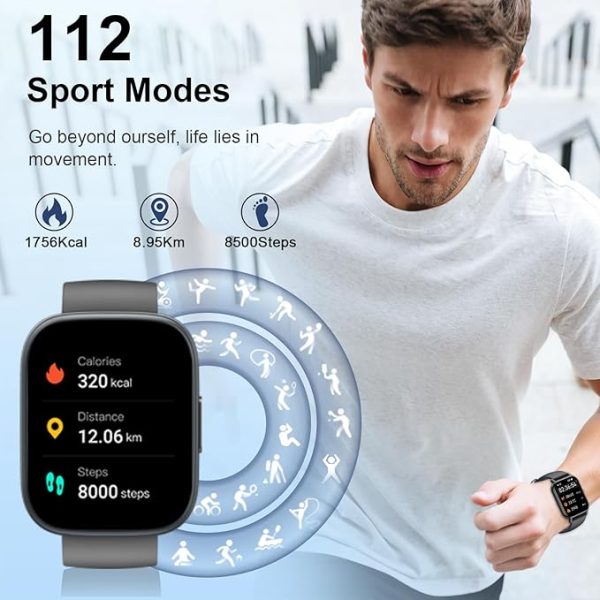 Montre Connectée Sport Poounur T80 avec appel Bluetooth et écran 1,95 pouces