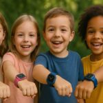 Montres connectées portées par des enfants heureux