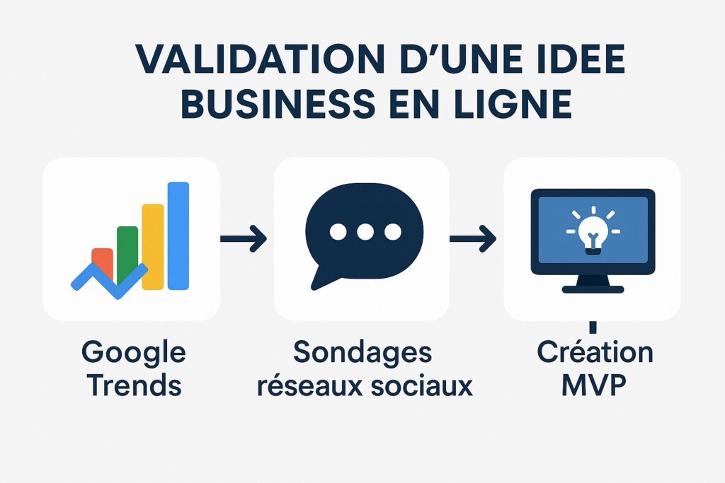 Schéma du processus de validation d'idée avec outils digitaux Schéma du processus de validation d'idée avec outils digitaux