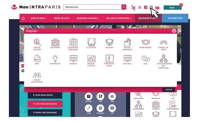 Interface du site Intraparis