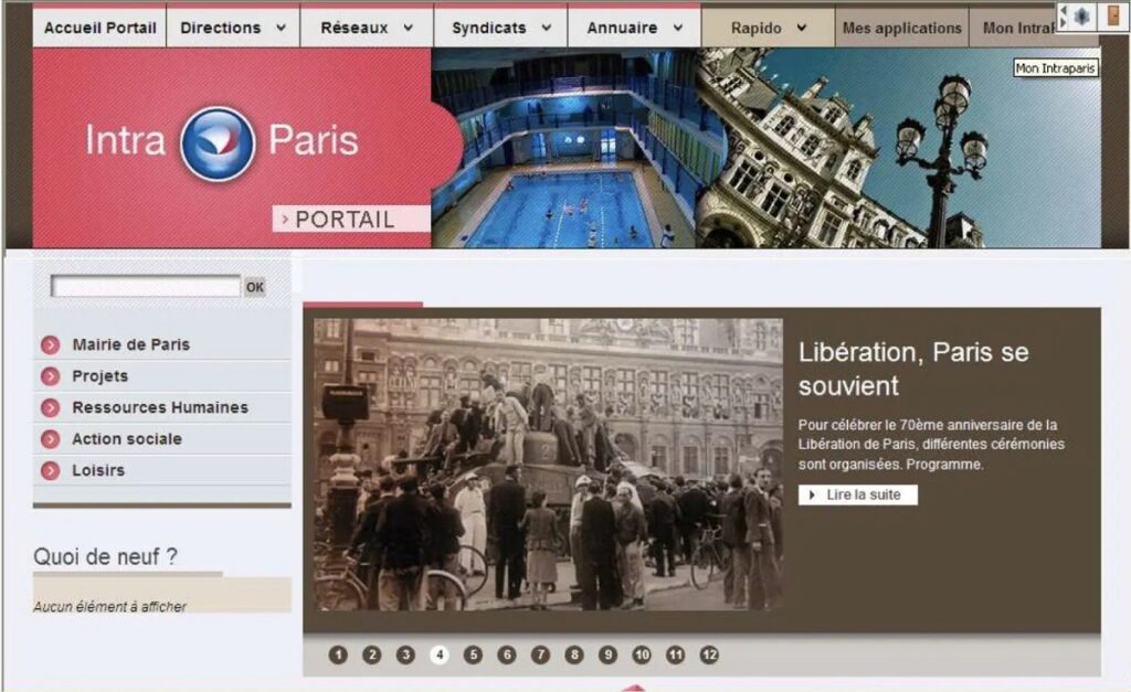 Capture d'écran de la plateforme Intraparis