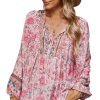 Chemisier femme boho floral col en V rose