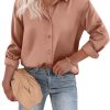 Chemisier Femme Satin Col V Élégant Marron Chemisier Femme Satin Col V Élégant Marron