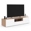 Meuble TV ELI 140 cm Blanc et Hêtre Meuble TV ELI 140 cm Blanc et Hêtre
