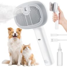 Pecute Brosse Chats/Chiens, Autonettoyage 1 clic, Brume 2 modes Brosse Autonettoyante pour Chats et Chiens