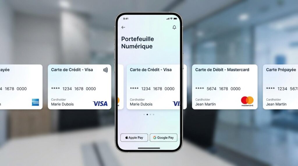 Portefeuille numérique et cartes virtuelles mobile application portefeuille numérique cartes virtuelles smartphone