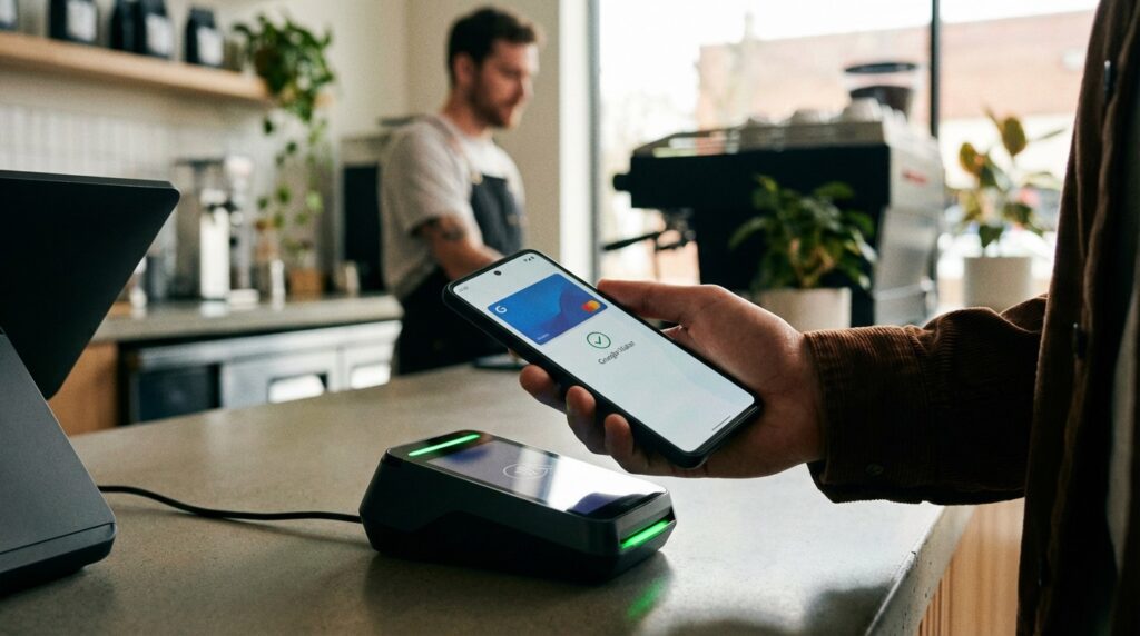Paiement sans contact avec smartphone au terminal Paiement mobile NFC smartphone terminal sans contact