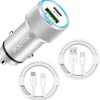 Chargeur Voiture Rapide iPhone avec 2 Câbles Chargeur Voiture Rapide iPhone avec 2 Câbles