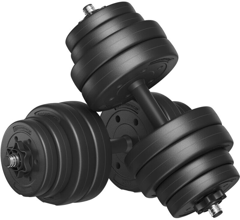Songmics - Kit Haltères Musculation 2-en-1, 2 x 15 kg, Poids Réglable, avec Barre d'Extension Supplémentaire en Acier, Revêtement en Plastique,